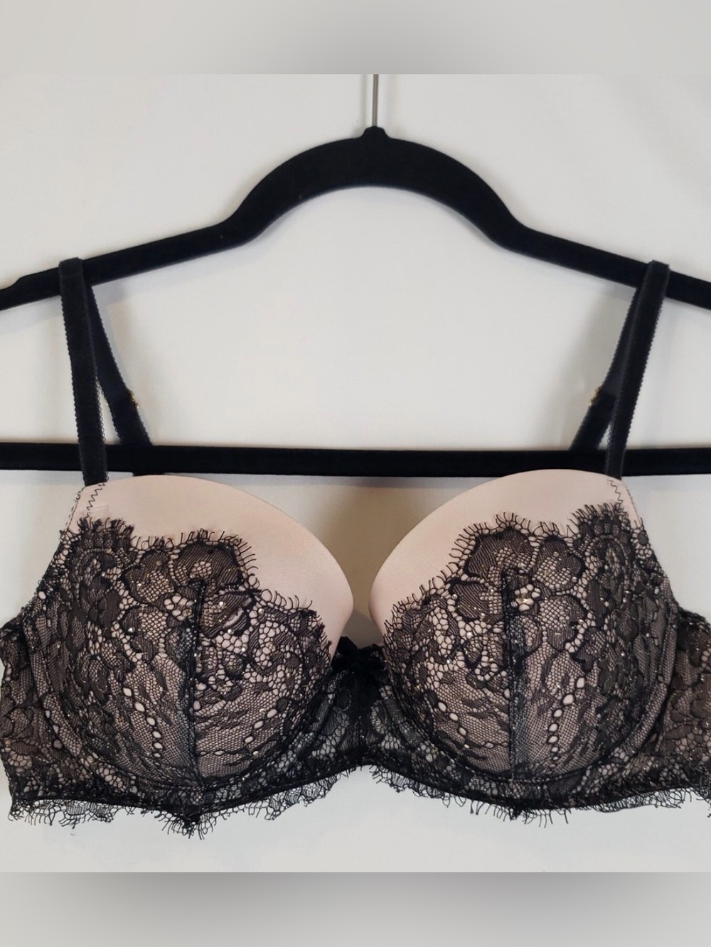 Victoria's Secret Dream Angels Lined Demi Bra with Black Lace Overlay